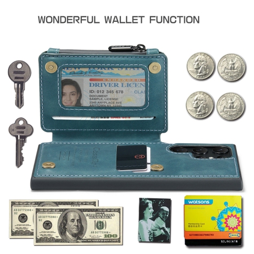 CaseMe Back case Card Slot Retro Matte Synthetic Leather Wallet Zipper Stand Cover for Samsung Galaxy S22 Ultra - Free Shipping