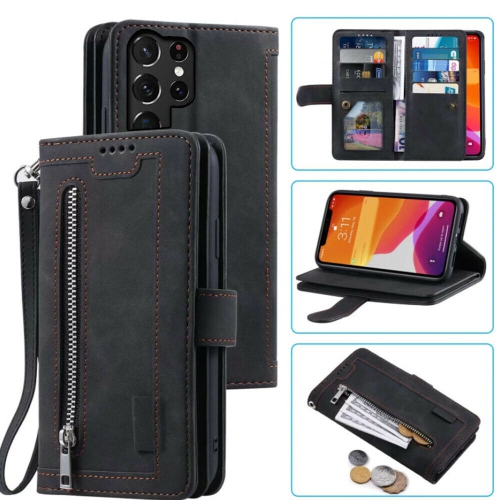 WillCase Wallet Leather Magnetic Case Shockproof Leather Zipper Flip Cover Credit Card Holder for Samsung Galaxy S22 Ultra - Free Shipping