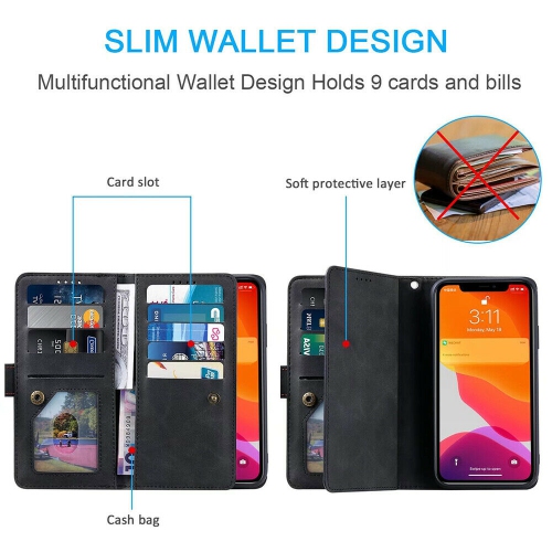 WillCase Wallet Leather Magnetic Case Shockproof Leather Zipper Flip Cover Credit Card Holder for Samsung Galaxy S22 Ultra - Free Shipping