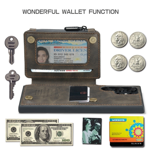 CaseMe Back case Card Slot Retro Matte Synthetic Leather Wallet Zipper Stand Cover for Samsung Galaxy S22 Ultra - Free Shipping