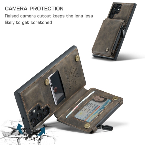 CaseMe Back case Card Slot Retro Matte Synthetic Leather Wallet Zipper Stand Cover for Samsung Galaxy S22 Ultra - Free Shipping