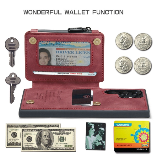 CaseMe Back case Card Slot Retro Matte Synthetic Leather Wallet Zipper Stand Cover for Samsung Galaxy S22 Ultra - Free Shipping