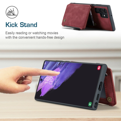 CaseMe Back case Card Slot Retro Matte Synthetic Leather Wallet Zipper Stand Cover for Samsung Galaxy S22 Ultra - Free Shipping