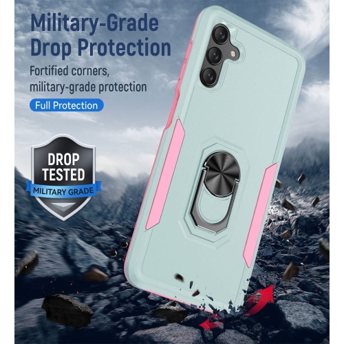 【CSmart】 Shockproof Heavy Duty Magnetic Hard Armor Kickstand Case with Ring Holder for Samsung Galaxy A13 5G / A04s, Mint
