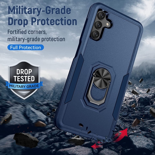 【CSmart】 Shockproof Heavy Duty Magnetic Hard Armor Kickstand Case with Ring Holder for Samsung Galaxy A13 5G / A04s, Navy