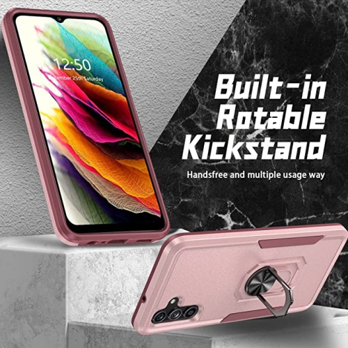 【CSmart】 Shockproof Heavy Duty Magnetic Hard Armor Kickstand Case with Ring Holder for Samsung Galaxy A13 5G / A04s, Pink