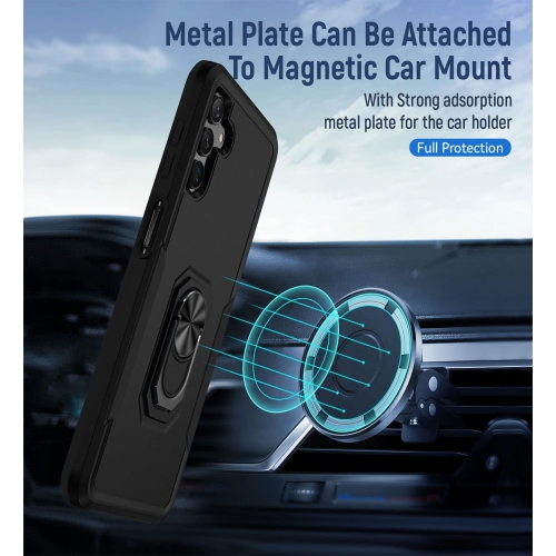 【CSmart】 Shockproof Heavy Duty Magnetic Hard Armor Kickstand Case with Ring Holder for Samsung Galaxy A13 5G / A04s, Black