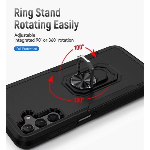 【CSmart】 Shockproof Heavy Duty Magnetic Hard Armor Kickstand Case with Ring Holder for Samsung Galaxy A13 5G / A04s, Black
