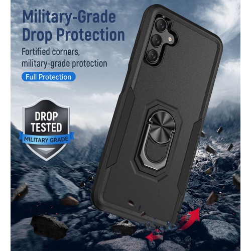 【CSmart】 Shockproof Heavy Duty Magnetic Hard Armor Kickstand Case with Ring Holder for Samsung Galaxy A13 5G / A04s, Black