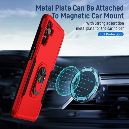 【CSmart】 Shockproof Heavy Duty Magnetic Hard Armor Kickstand Case with Ring Holder for Samsung Galaxy A13 5G / A04s, Red