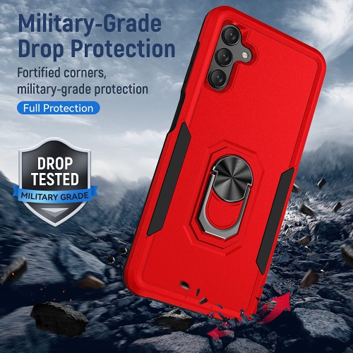 【CSmart】 Shockproof Heavy Duty Magnetic Hard Armor Kickstand Case with Ring Holder for Samsung Galaxy A13 5G / A04s, Red