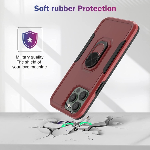 【CSmart】 Shockproof Heavy Duty Magnetic Hard Armor Kickstand Case with Ring Holder for iPhone 13 Pro, Red