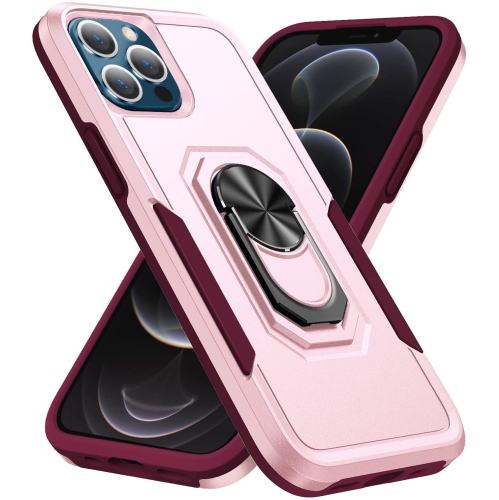 【CSmart】 Shockproof Heavy Duty Magnetic Hard Armor Kickstand Case with Ring Holder for iPhone 13 Pro, Pink
