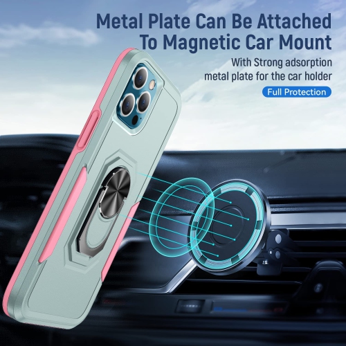 【CSmart】 Shockproof Heavy Duty Magnetic Hard Armor Kickstand Case with Ring Holder for iPhone 13, Mint