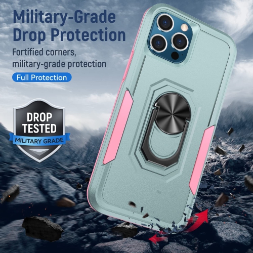 【CSmart】 Shockproof Heavy Duty Magnetic Hard Armor Kickstand Case with Ring Holder for iPhone 13, Mint