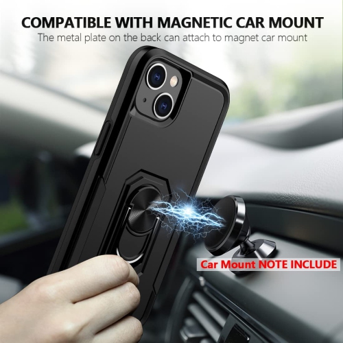 【CSmart】 Shockproof Heavy Duty Magnetic Hard Armor Kickstand Case with Ring Holder for iPhone 13, Black