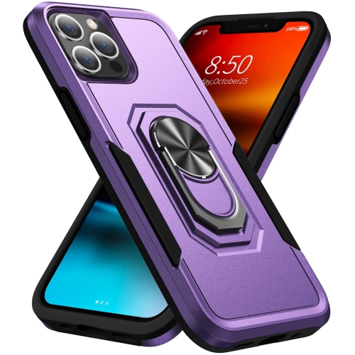 CSMART  【】 Shockproof Heavy Duty Magnetic Hard Armor Kickstand Case With Ring Holder for Iphone 13 Pro Max (6.7") In Purple