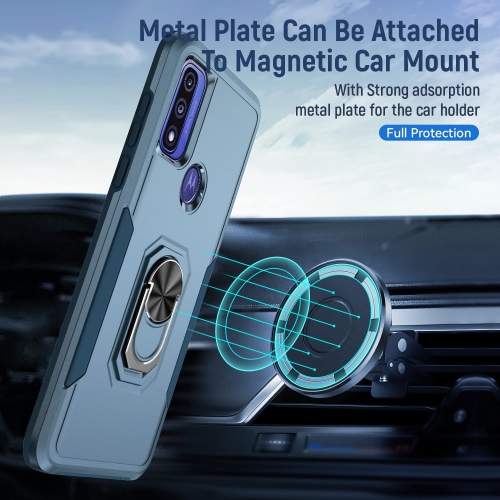 Dual Layers Heavy Duty Magnetic Hard Kickstand Case with Ring Holder for Motorola Moto G Pure 2021 / G Power 2022 / G Play 2023, Navy
