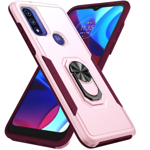 Dual Layers Heavy Duty Magnetic Hard Kickstand Case with Ring Holder for Motorola Moto G Pure 2021 / G Power 2022 / G Play 2023, Pink