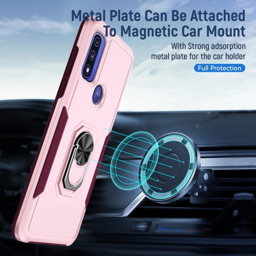 Dual Layers Heavy Duty Magnetic Hard Kickstand Case with Ring Holder for Motorola Moto G Pure 2021 / G Power 2022 / G Play 2023, Pink