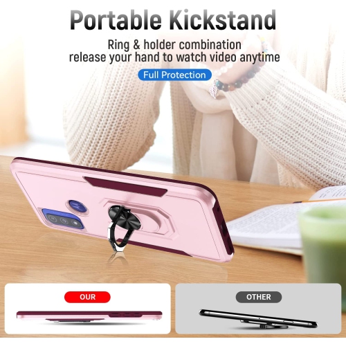 Dual Layers Heavy Duty Magnetic Hard Kickstand Case with Ring Holder for Motorola Moto G Pure 2021 / G Power 2022 / G Play 2023, Pink
