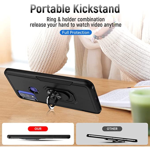 Dual Layers Heavy Duty Magnetic Hard Kickstand Case with Ring Holder for Motorola Moto G Pure 2021 / G Power 2022 / G Play 2023, Black