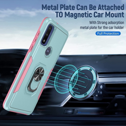 Dual Layers Heavy Duty Magnetic Hard Kickstand Case with Ring Holder for Motorola Moto G Pure 2021 / G Power 2022 / G Play 2023, Teal