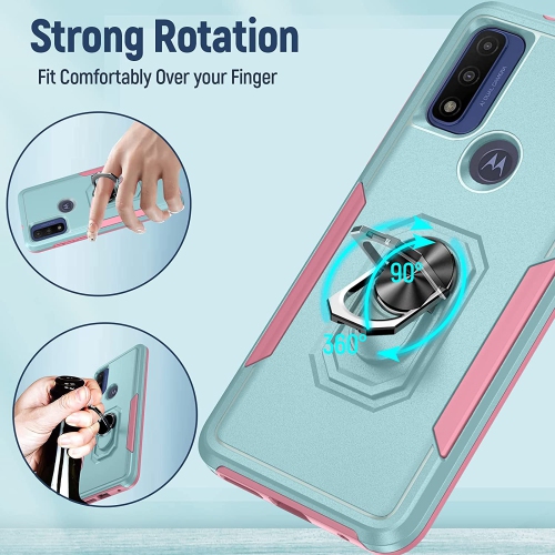 Dual Layers Heavy Duty Magnetic Hard Kickstand Case with Ring Holder for Motorola Moto G Pure 2021 / G Power 2022 / G Play 2023, Teal