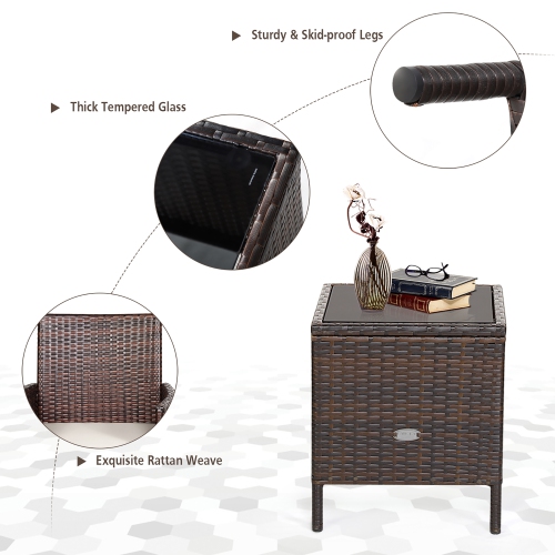 Costway 3PCS Patio Rattan Furniture Set Cushioned Sofa Glass Tabletop Deck