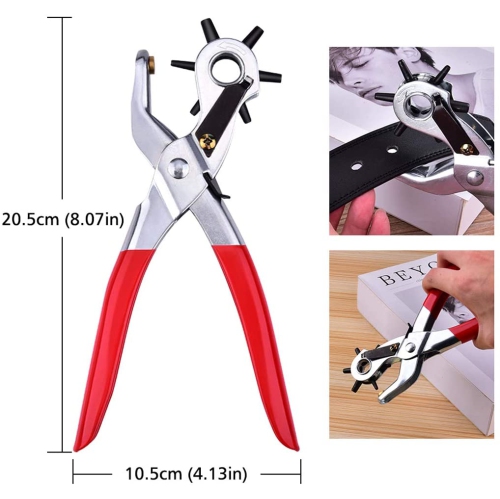 ISTAR Leather Hole Punch - Belt Hole Puncher with 6 Holes, Heavy Duty Revolving Punch Tool with 2-4.5mm Cut Sizes - 22cm Length