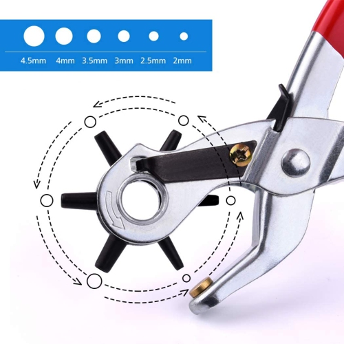 ISTAR Leather Hole Punch - Belt Hole Puncher with 6 Holes, Heavy Duty Revolving Punch Tool with 2-4.5mm Cut Sizes - 22cm Length