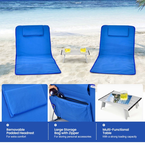Gymax 3PCS Folding Beach Mat Set Adjustable Beach Lounge Chair & Side Table Set