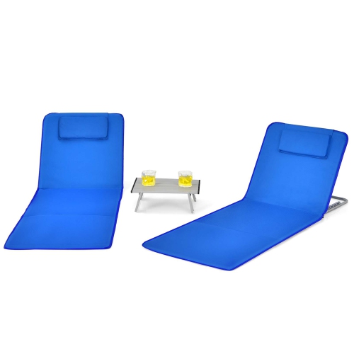Gymax 3PCS Folding Beach Mat Set Adjustable Beach Lounge Chair & Side Table Set