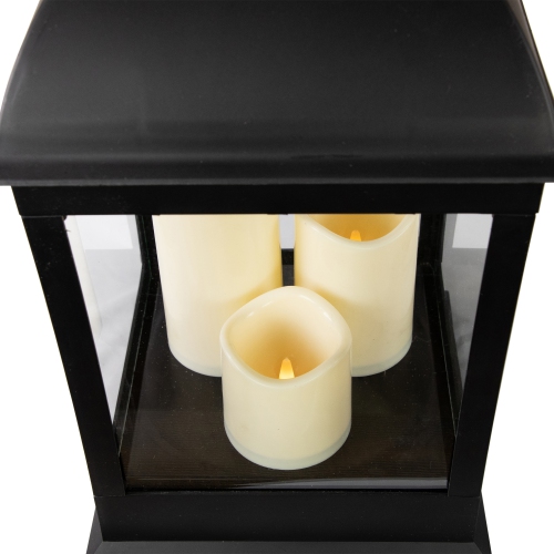 20" Large Black Candle Lantern with 3 Flameless LED Candles