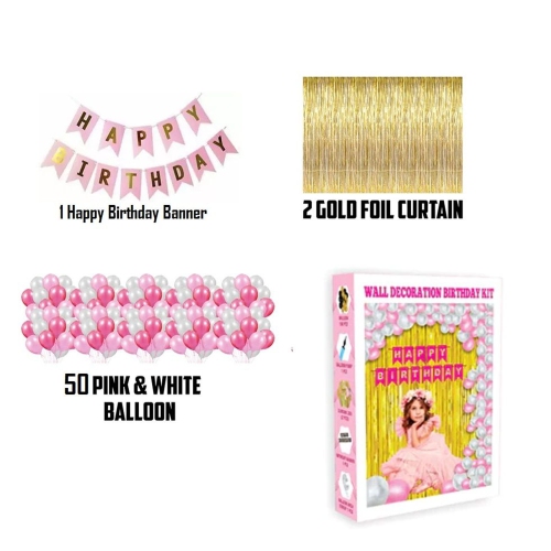Pink Birthday Wall Decoration Kit: Balloons, Banners, and More, Save Time and Effort with This Convenient Kit
