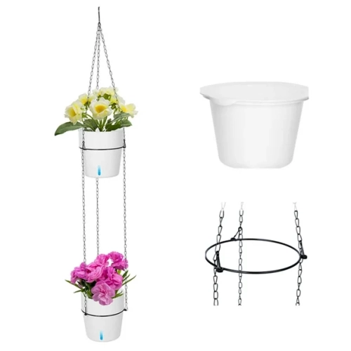 YARDLAB  2-Tiered Outdoor Indoor Self Watering Hanging Planter With Drainer And Chain for Plants Flowers Herbs Planters