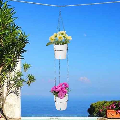 2-Tiered Outdoor Indoor Self Watering Hanging Planter with Drainer and Chain for Plants Flowers Herbs Planters