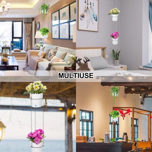 2-Tiered Outdoor Indoor Self Watering Hanging Planter with Drainer and Chain for Plants Flowers Herbs Planters