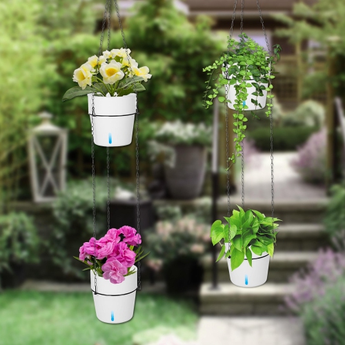 2-Tiered Outdoor Indoor Self Watering Hanging Planter with Drainer and Chain for Plants Flowers Herbs Planters