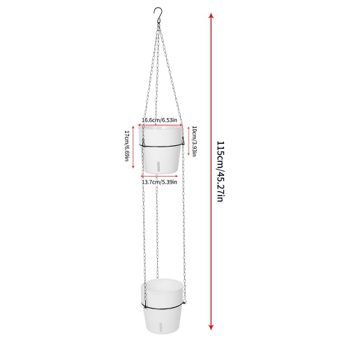 2-Tiered Outdoor Indoor Self Watering Hanging Planter with Drainer and Chain for Plants Flowers Herbs Planters