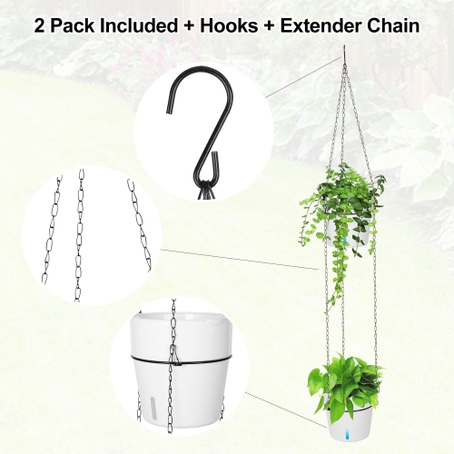 2-Tiered Outdoor Indoor Self Watering Hanging Planter with Drainer and Chain for Plants Flowers Herbs Planters