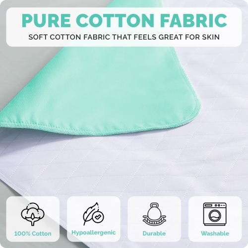 Canadian Linen Reusable Bed Pads 24"x34", 3 Pack 5 Layers Waterproof Washable Absorbent 100% Cotton Breathable Incontinence Pad Quilted Mattress Cover