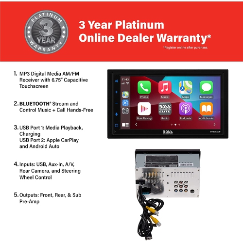 BOSS Audio BV800ACP Double DIN Bluetooth Touchscreen Vehicle Multimedia Player