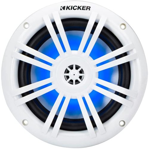Kicker 49KM604WL KM60 6.5-INCH MARINE COAXIAL SPEAKERS WITH 1/2-INCH (13mm) TWEETERS, WHITE,4-OHM with BLUE LED
