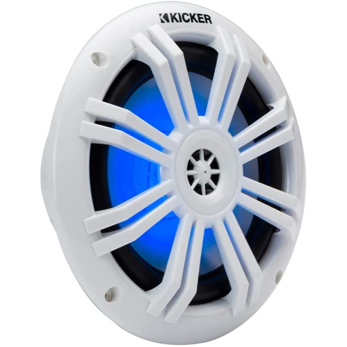 Kicker 49KM604WL KM60 6.5-INCH MARINE COAXIAL SPEAKERS WITH 1/2-INCH (13mm) TWEETERS, WHITE,4-OHM with BLUE LED