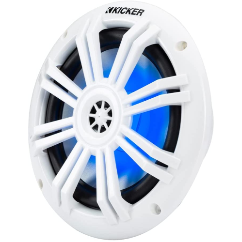 Kicker 49KM604WL KM60 6.5-INCH MARINE COAXIAL SPEAKERS WITH 1/2-INCH (13mm) TWEETERS, WHITE,4-OHM with BLUE LED
