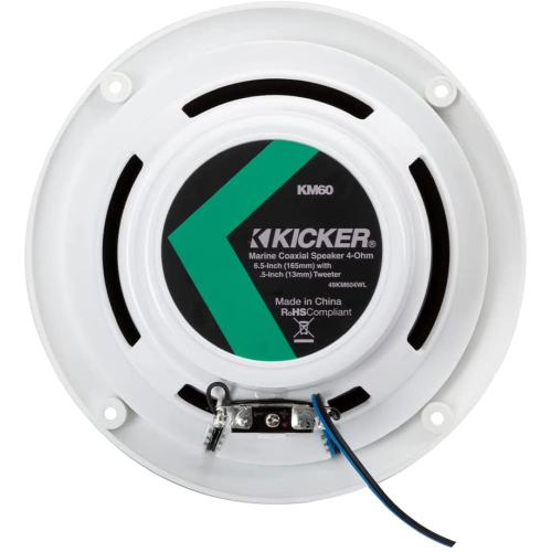 Kicker 49KM604WL KM60 6.5-INCH MARINE COAXIAL SPEAKERS WITH 1/2-INCH (13mm) TWEETERS, WHITE,4-OHM with BLUE LED