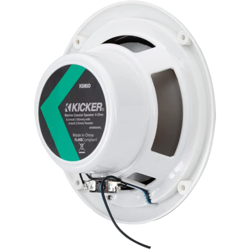 Kicker 49KM604WL KM60 6.5-INCH MARINE COAXIAL SPEAKERS WITH 1/2-INCH (13mm) TWEETERS, WHITE,4-OHM with BLUE LED