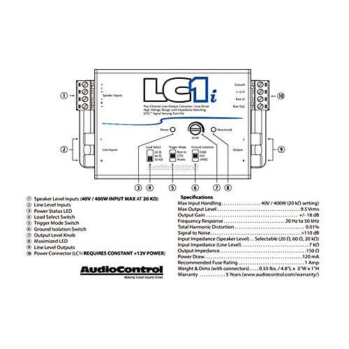 AudioControl LC1i Active 2-Channel Line Driver/Output Converter with Impedance Matching