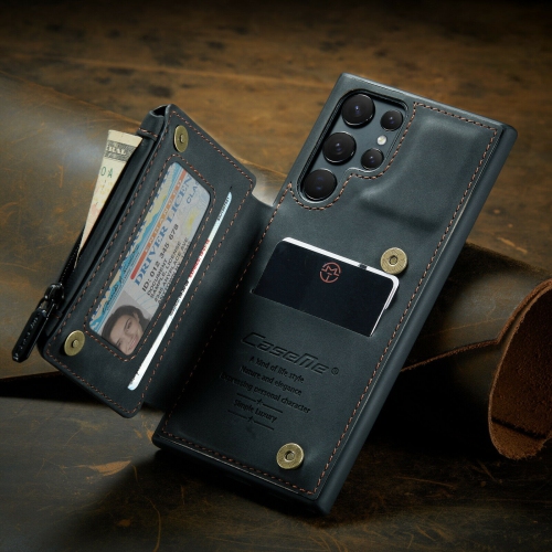 CaseMe Back case Card Slot Retro Matte Synthetic Leather Wallet Zipper Stand Cover for Samsung Galaxy S22 Ultra - Free Shipping